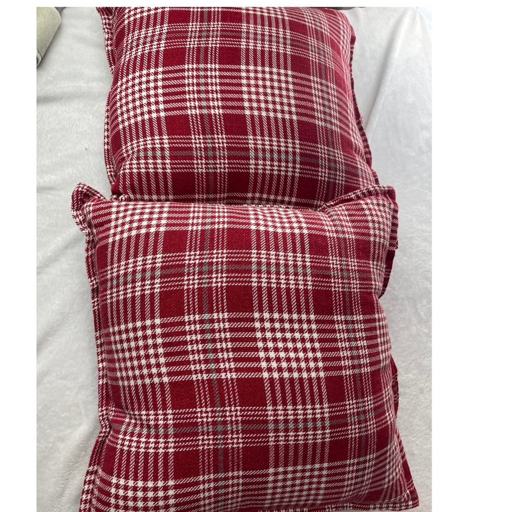 Set of 2 Red White Plaid Square Throw Pillows 18x18 Farmhouse Holiday Decor